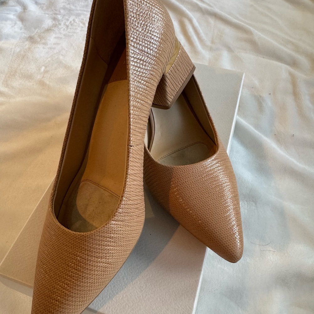 Alex Marie Textured Tan Block Heels